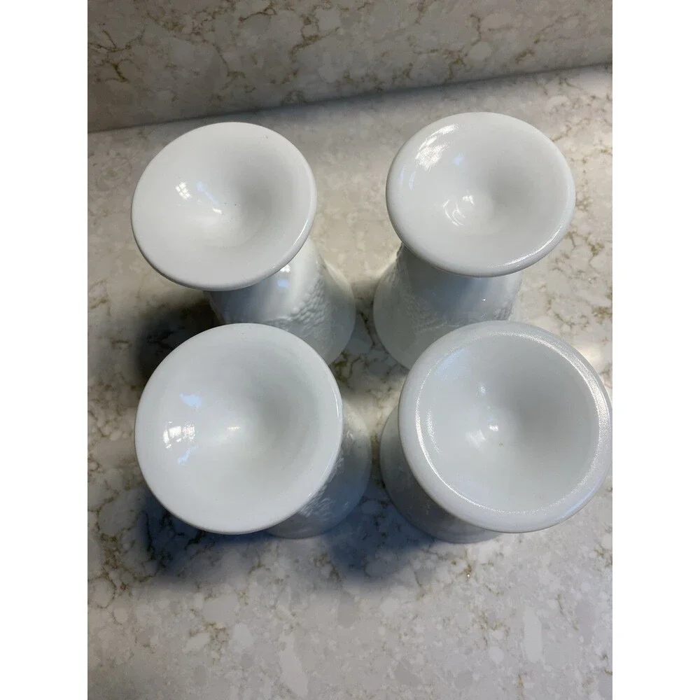 Set of 4 White Milk Glass Grape Pattern Pedestal Goblets 10 oz Vintage Drinkware